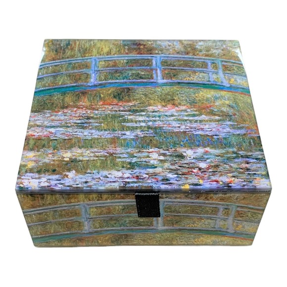 Beveled Glass Keepsake Box - Artist Monet - Bridge Over a Pond of Water Lilies - Picture 1 of 5